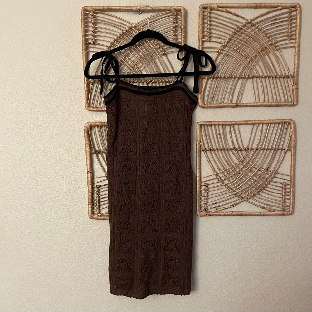GU Uniqlo Crochet Shoulder Tie Dress Cover‎ Up Lace Mini Women's Sz XS NWT B16